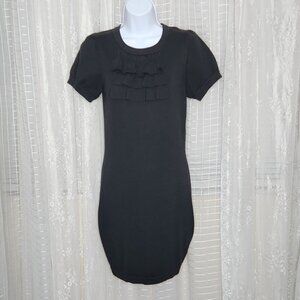 Twelve By Twelve Knit Mini Wiggle Dress LBD Little Black Dress W/ Ruffle Ascot